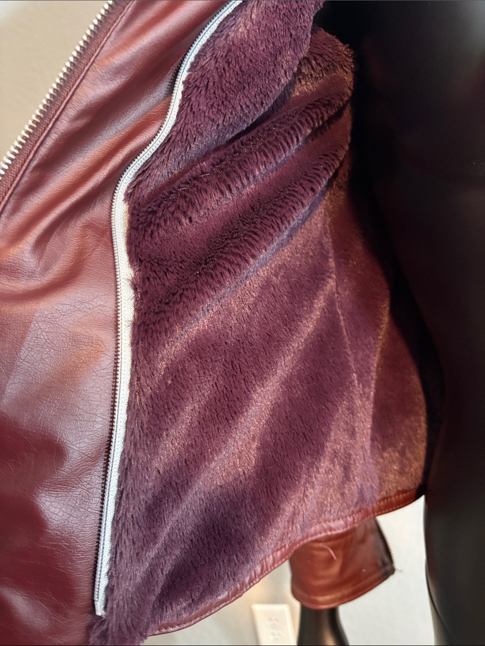 Jou Jou Wine Red Faux Leather Moto Jacket with Silver Zippers - Picture 8 of 10